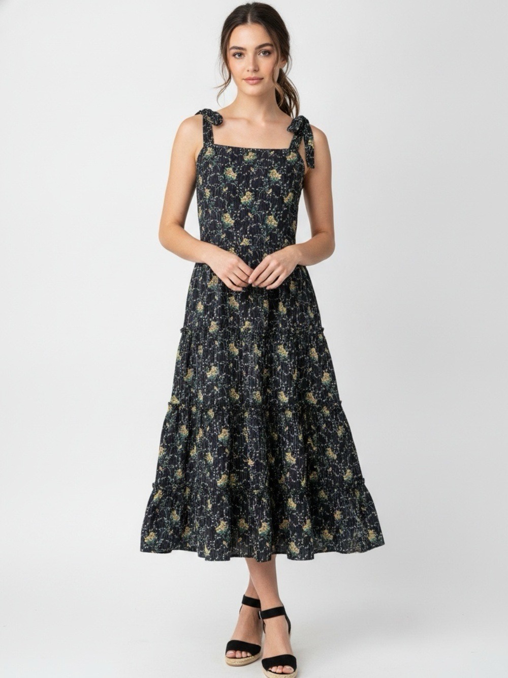 Paige Black Floral Sleeveless Midi Dress Fit and Flare XL